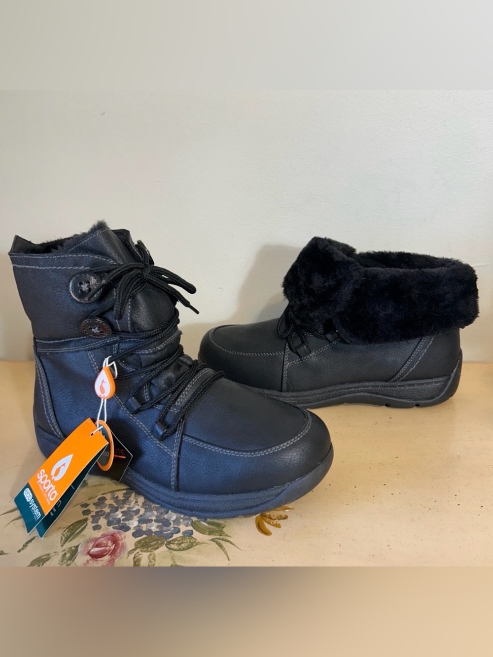 Sporto Black Thermo Lite Waterproof Fur Lined Winter Boots Wear 2 Ways! NEW NWT